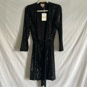 NWT Show Me Your Mumu Encore Kimono Wrap Jacket Midnight Black Sequins S…